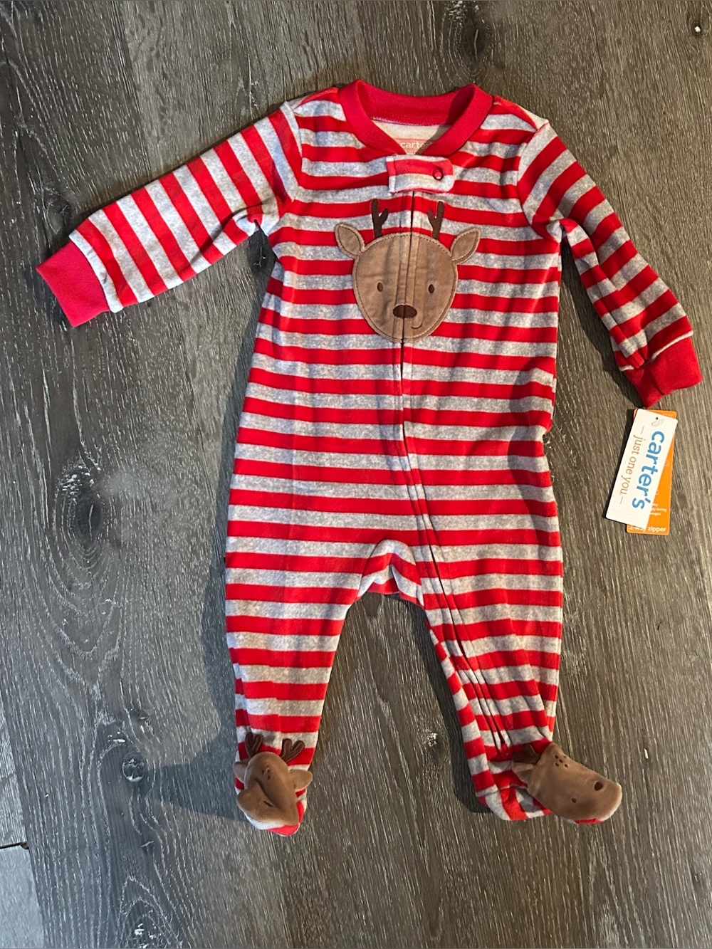 NWT Carter’s 6 Months Christmas Red Gray Striped Soft Warm 2 Way Zip Up Sleeper